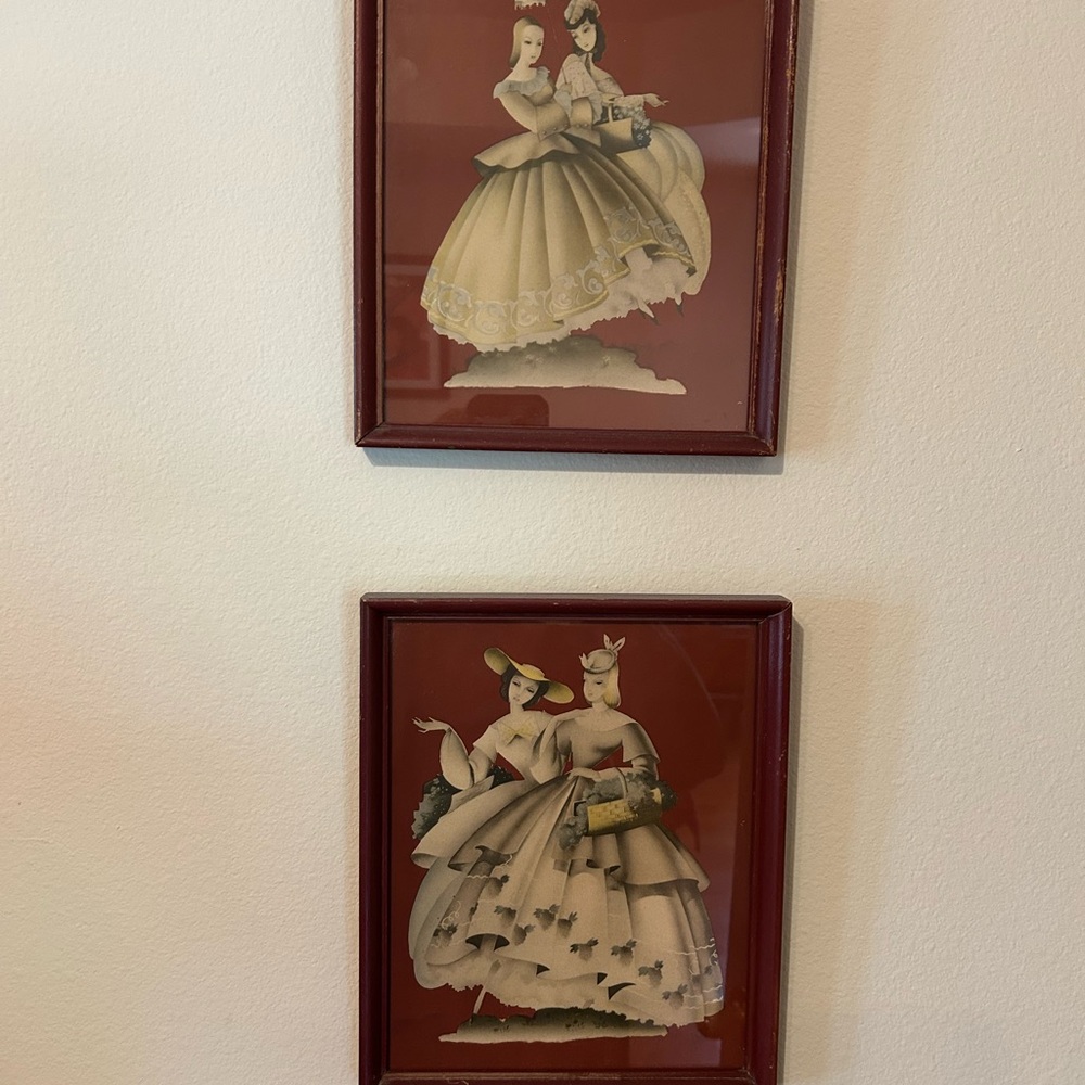 Vintage 1950's 2 Framed Pictures of Victorian Ladies Turner Style